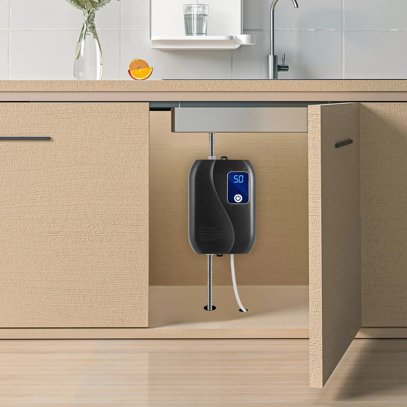 3,5 KW Elektronischer Durchlauferhitzer, Elektro-Warmwasserbereiter für Dusche, Bad und Küche, 3500W, 25-50 Liter ° C für Bad