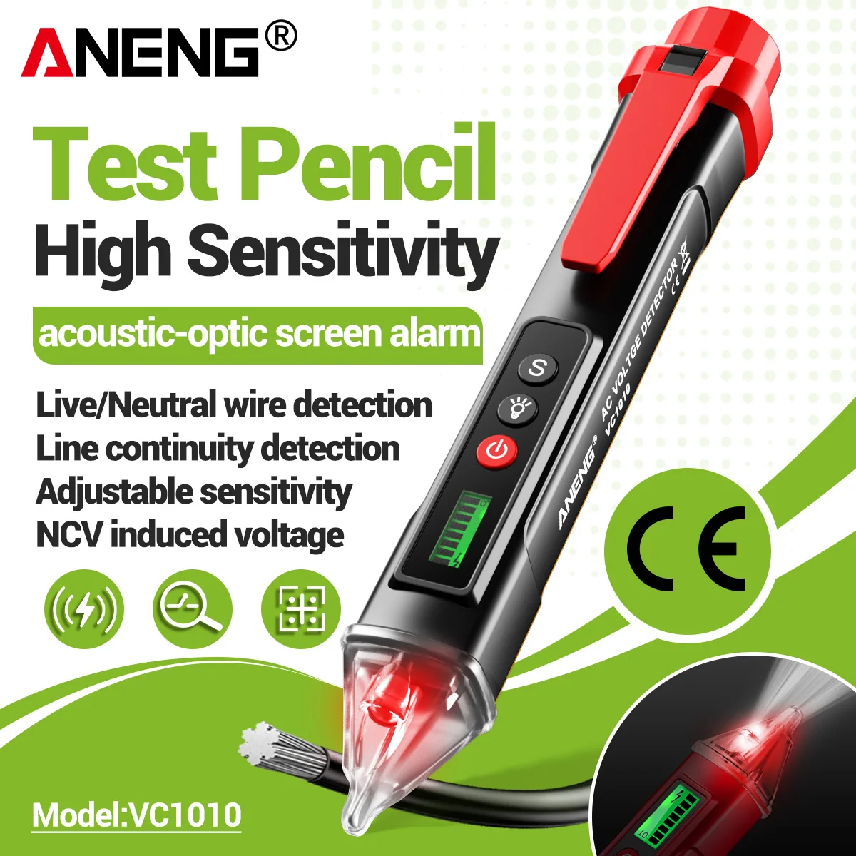 Digitale Spannungsdetektoren 12-1000V Volt Stromprüfstift AC/DC Berührungsloser Stifttester Messgerät 2020 neu ANENG VC1010 Image