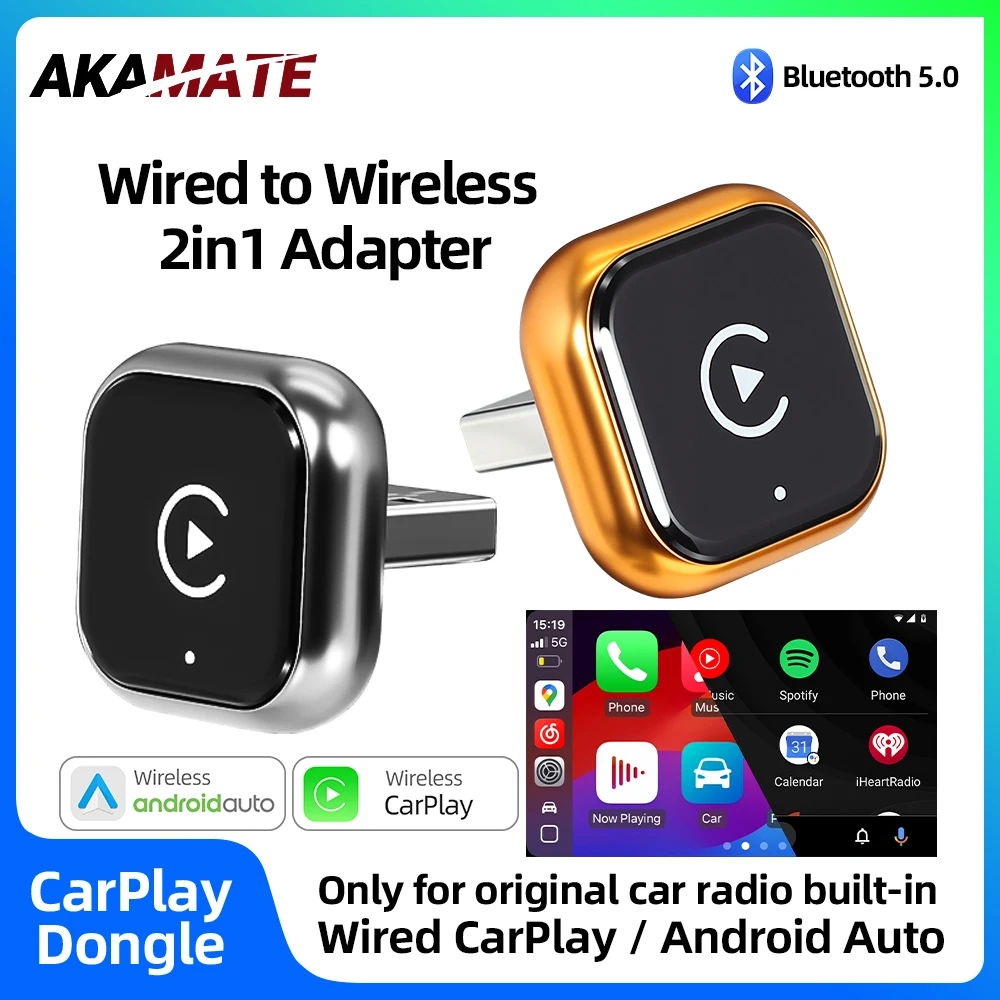 Kabelloser CarPlay Android Auto 2-in-1 Adapter: Kabelgebunden zu Kabellos, Bluetooth USB Typ-C für VW, Toyota, Audi, Ford Image