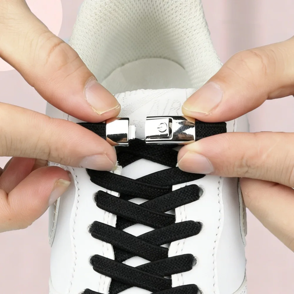 8MM Flache, verbreiterte, elastische Schnürsenkel mit Druckverschluss, Schnürsenkel ohne Binden für Kinder und Erwachsene, Sneaker, Freizeitschuhe, Sportschuhe Image