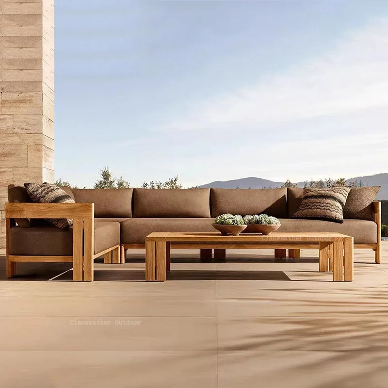 Modernes Luxus-Teakholz-Wasserdichtes Outdoor-Sofa mit Kissen in Anpassbarer Farbe für Terrasse, Innenhof, Apartment & Hotel-Wohnzimmer