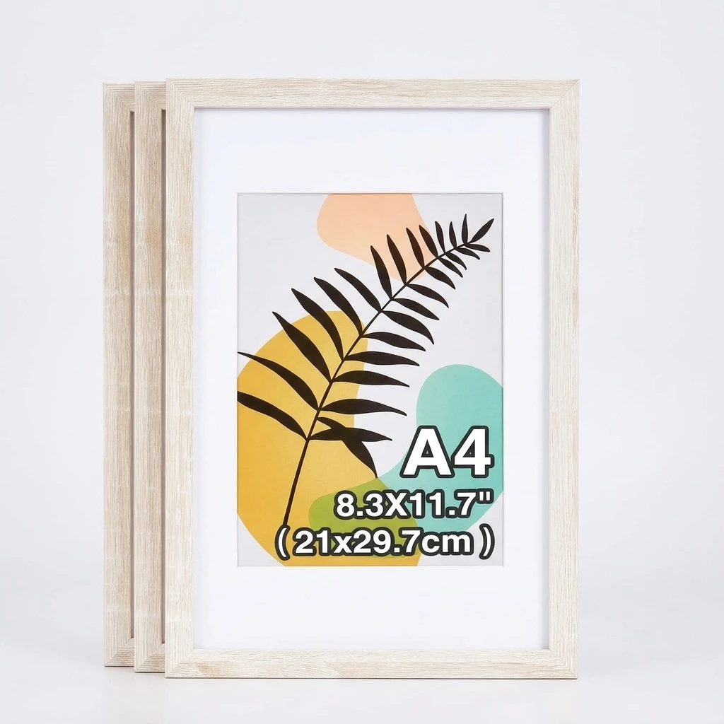 3er Set Bilderrahmen A4 Weiß aus Holz, 21x30 cm Fotorahmen mit Passepartout – Moderner Holzrahmen für Kinderzeichnungen Image
