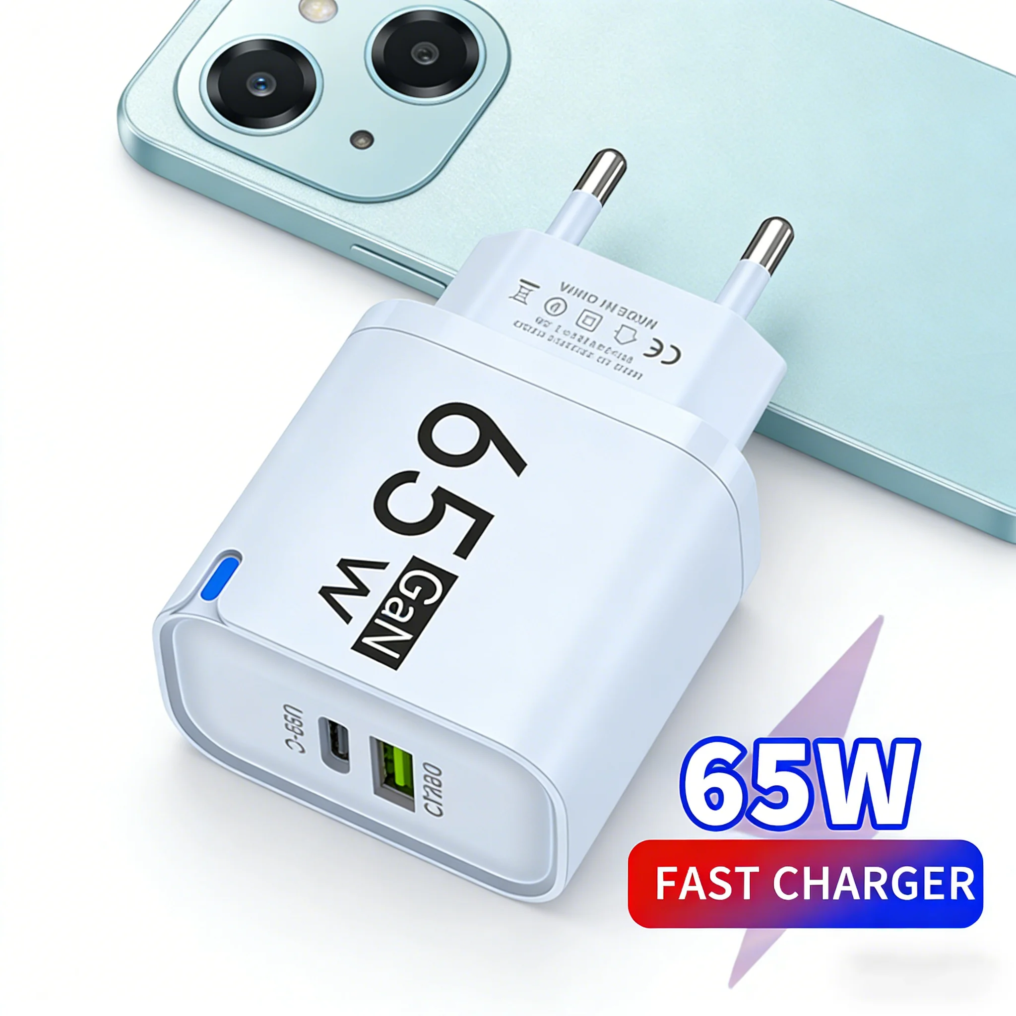 65W GaN Ladegerät USB-C Schnellladung Typ-C QC3.0 Superschnelles Telefonladegerät Wandadapter für iPhone 16 17 Samsung Xiaomi EU US UK Image
