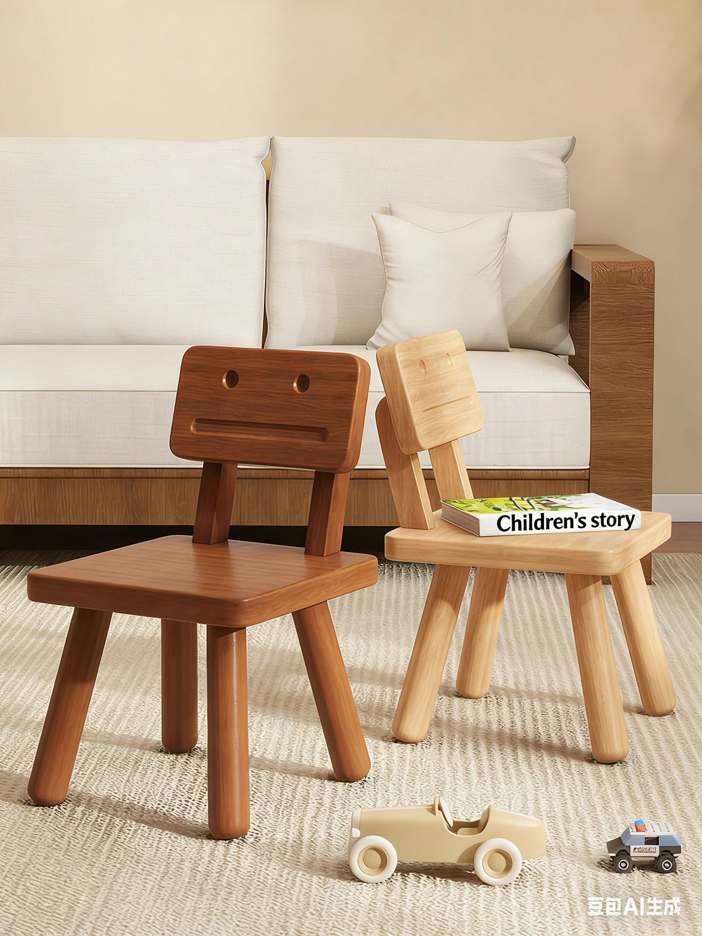 Massivholz Roboter-Kinderstuhl, Niedliches Cartoon-Design, Rutschfeste Dicke Beine, Umweltfreundliche Oberfläche, Ideal für Spielzimmer, Schlafzimmer & Wohnzimmer