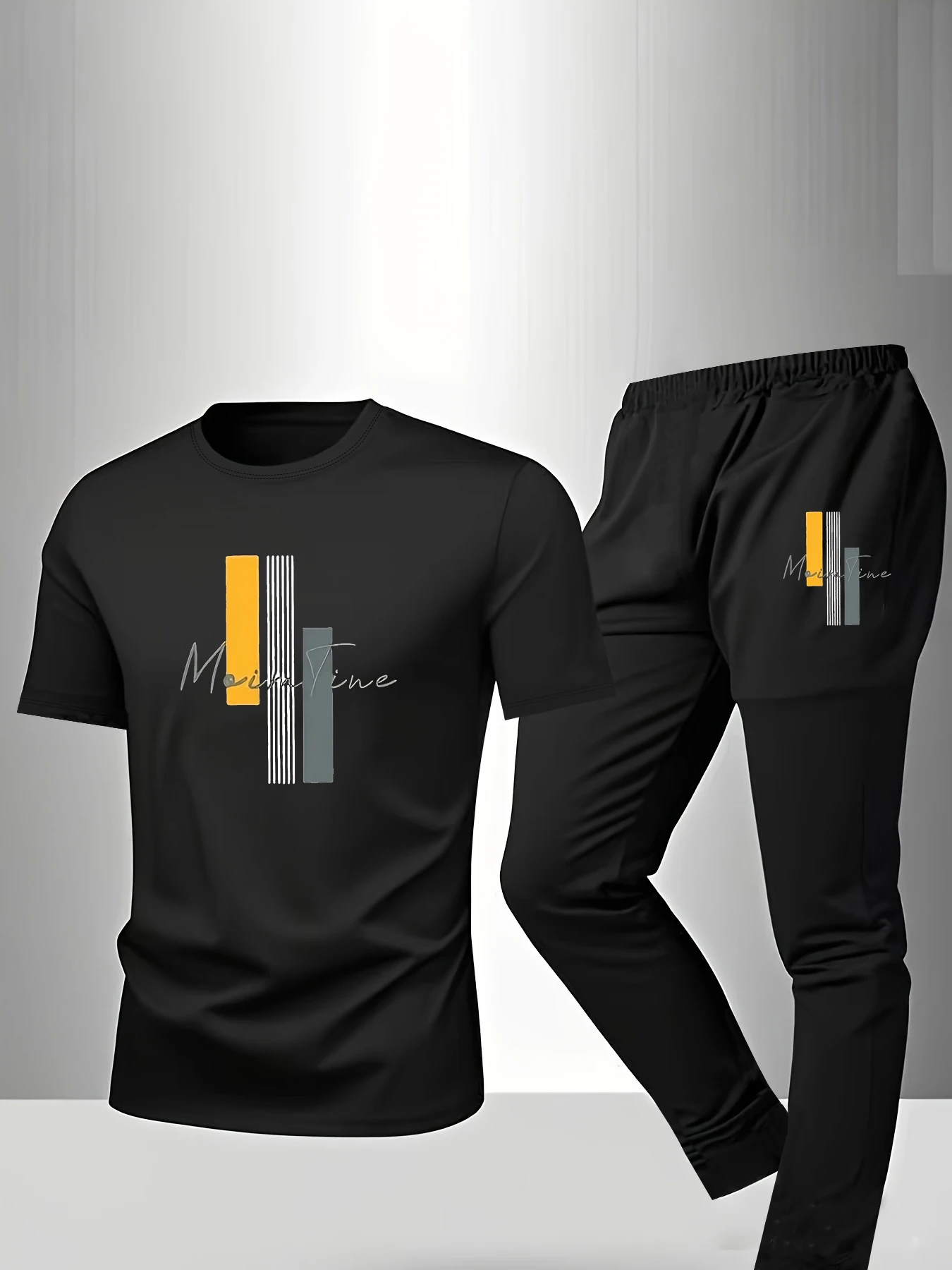 2-teiliges Herren-Nachtwäsche-Set für Frühling und Herbst, Sommer, kurzärmelige Hose, modisches und trendiges Heimanzug-Set mit Buchstabenmuster Image