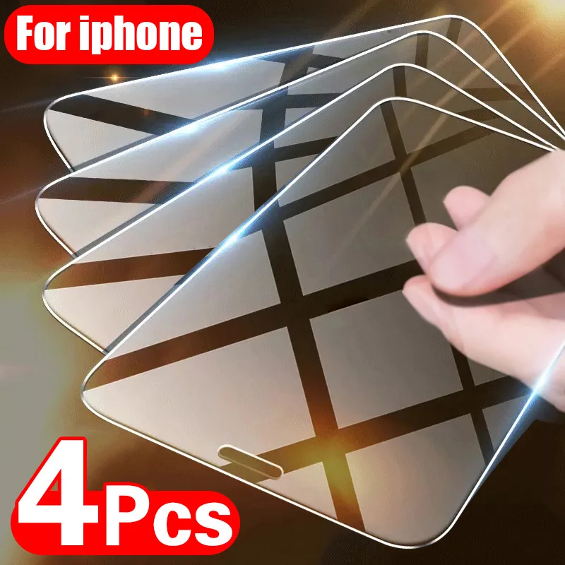 4 Stück Panzerglas für iPhone 11 12 13 14 15 Pro XR X XS Max Displayschutz für iPhone 12 13 Mini 7 8 6 Plus SE Glas Image