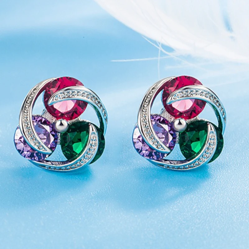 Neue Ohrringe aus 925er Sterlingsilber mit buntem Kristall-Zirkon-Schmuck für Frauen, Hochzeit, edler Schmuck, Verlobung, hochwertige Geschenke Image