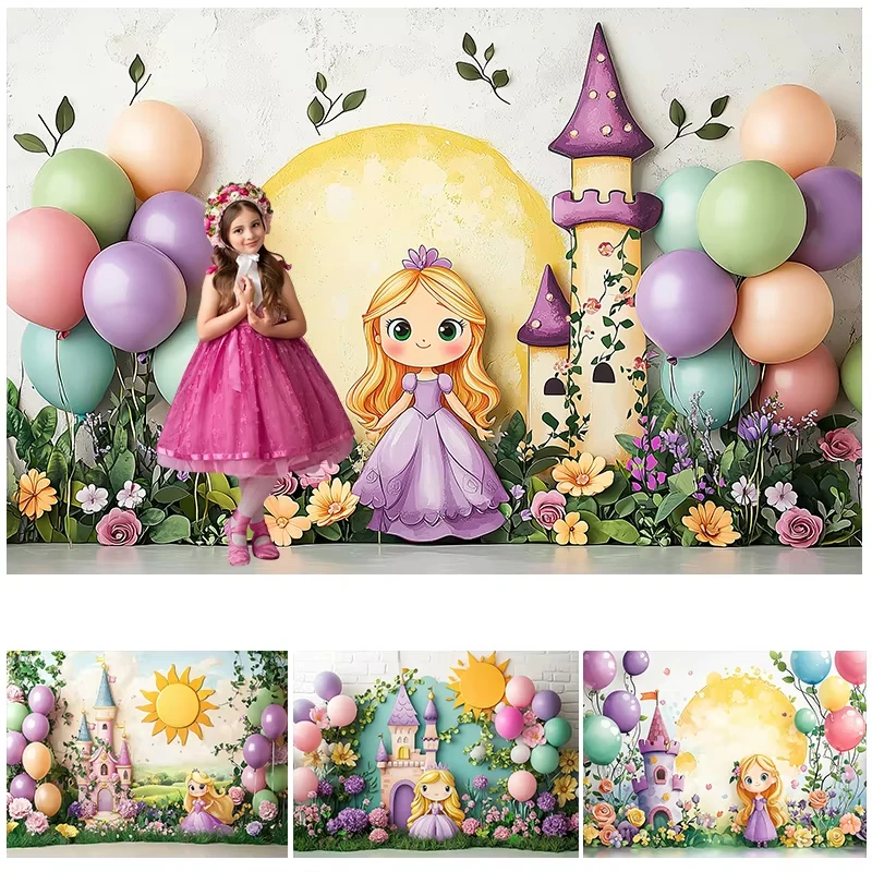 LS Prinzessin Schloss Kulissen Kinder Baby Cake Smash Geburtstag Fotografie Requisiten Neugeborene Dceors Dschungel Tiere Hintergrund Image