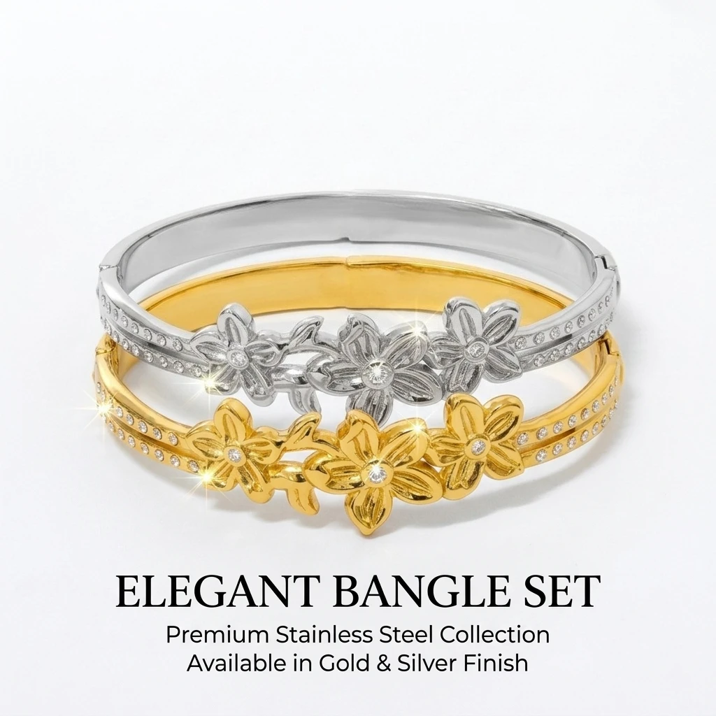 Elegantes Goldfarbenes Schnapparmband, Edelstahl Zirkon Blumen-Armreif, Luxuriöser Damenschmuck (60mm Innendurchmesser) Image