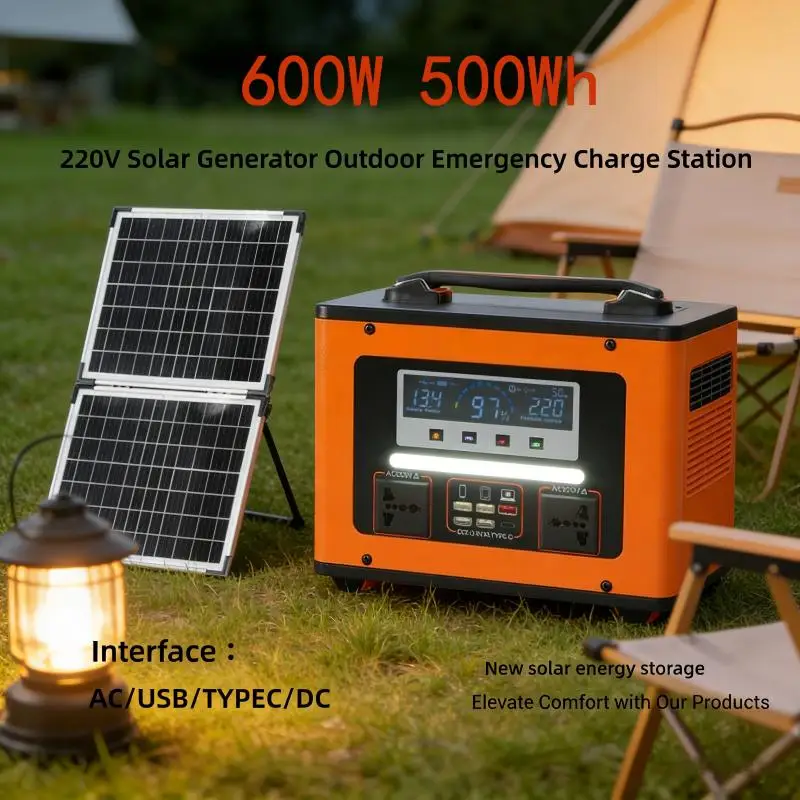 Nouvelle station d'alimentation portable 220V 600W 40Ah AC 500Wh, générateur solaire, station de charge d'urgence pour le camping, les voyages en camping-car