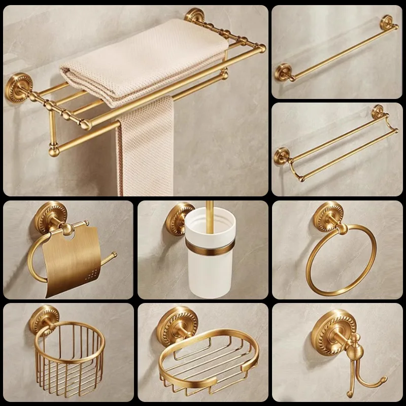Porte-serviettes en bronze antique de style européen, support de rangement pour salle de bain, ensemble de quincaillerie suspendue pour toilettes
