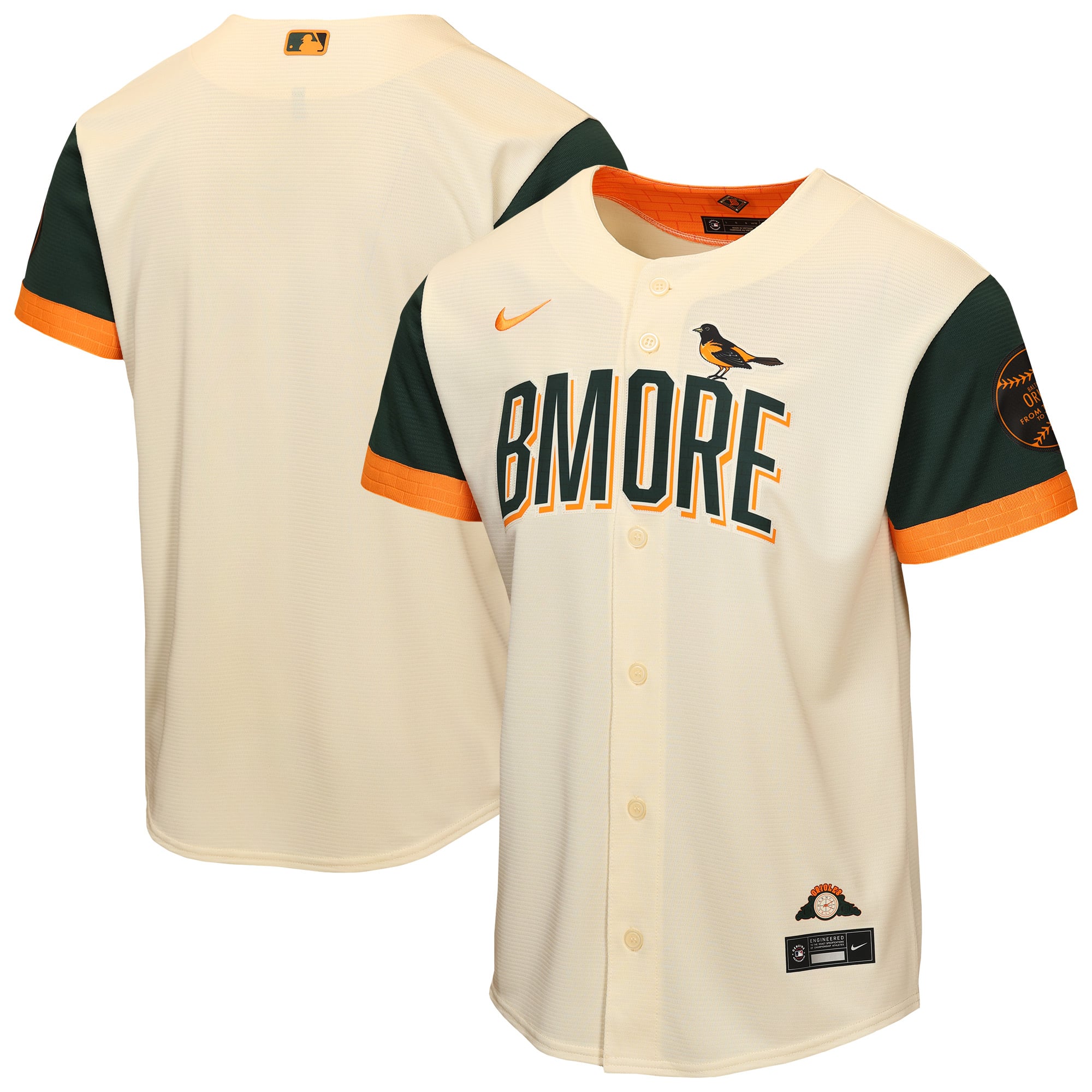 Nike Jugend-Trikot der Baltimore Orioles aus der City Connect Stadium-Kollektion 2026 in Creme