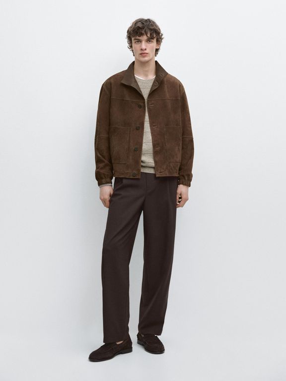 Suede Jacket - Brown - MASSIMO DUTTI Jackets