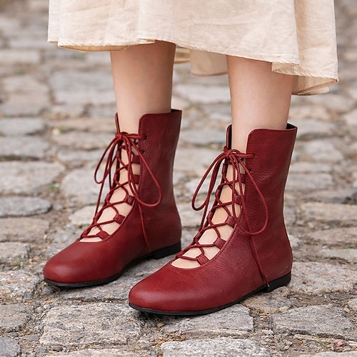 Mittelalterlich Renaissance Stiefel Poulaines Elf Wikinger Schnürung Kostüm Damen Vikinger Fantasie Halloween Karneval Leistung LARP Renaissance-Messe Erwachsene Schuhe Image