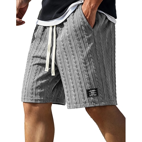 Herren Shorts Freizeitshorts Shorts mit Struktur Jacquard Kordelzug Tasche Einfach Komfort Atmungsaktiv Kurz Outdoor Urlaub Urlaub Streetwear Schwarz Weiß Dehnbar Image