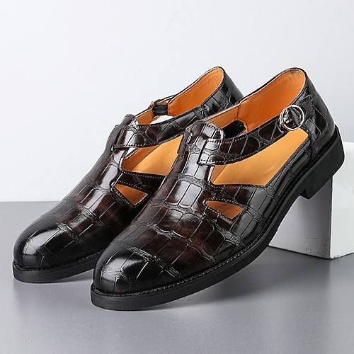 Schwarze Herren-Slipper mit Krokodilprägung und T-Riemenverschluss, elegante Loafer mit Schnallenriemen, ideal für Hochzeiten, Partys, Bankette, Abschlussbälle, Büro und Abendgarderobe. Image