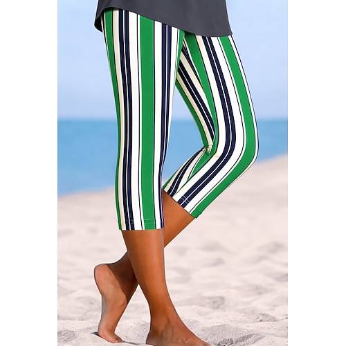 Damen Chinos Leggings Loungewear Urlaub Vintage Streetwear Capris Hohe Taille Grafik Gestreift Drucken Komfort Weich Bequem Dehnbar Täglich Outdoor Urlaub Blau Navy-Blau Babyblau Rosa Sommer Frühling Image