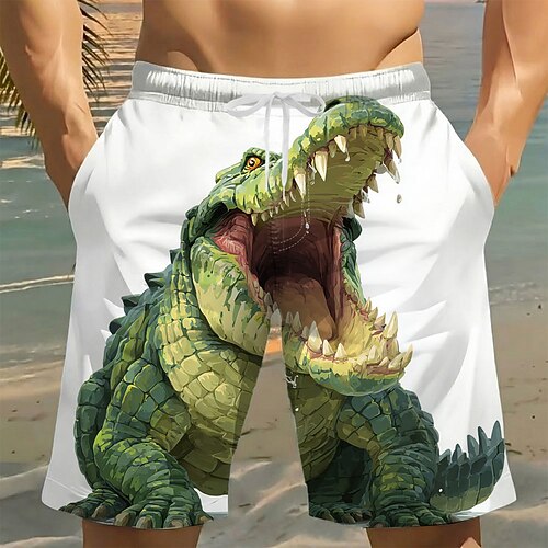 Herren Krokodil Lustig Comic-Tiere Badehosen Badeanzüge Badeshorts Boardshorts Mittlere Taille Hawaiianisch Strandurlaub Seitentaschen Netzfutter Elastischer Kordelzug in der Taille Designer Image