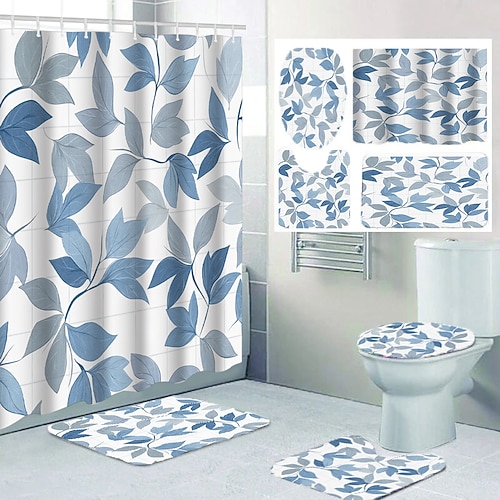 Modernes, kreatives Duschvorhang- und Badematten-Set aus Polyester, wasserdicht, schimmelresistent, schnelltrocknend, rutschfest, leicht zu reinigen, für die Badezimmergestaltung Image