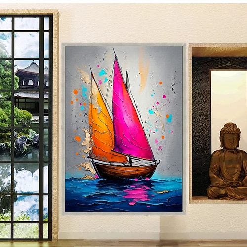 Handgemaltes Ölgemälde mit strukturierter Oberfläche, abstraktes Meerespanorama auf Leinwand, handgemaltes maritimes Kunstwerk für die Dekoration von Strandhäusern. Image