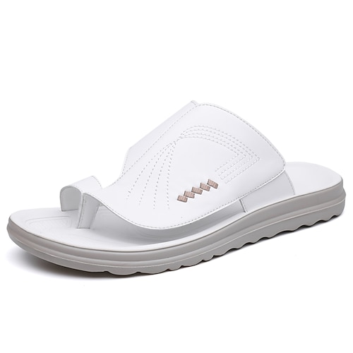 Weiße Zehenring-Sandalen für Herren, offene, lässige Hausschuhe, leichte und bequeme Sommerschuhe für Strandurlaub, Resort und Pool, Reisen, Zuhause, Freizeit und den Alltag. Image