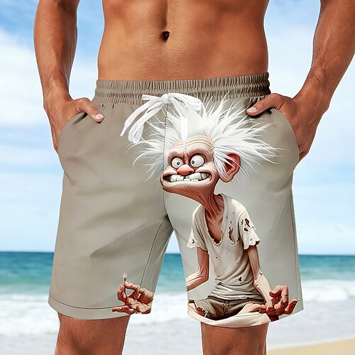 Herren Comic-Figuren Lustig Alter Mann Badehosen Badeshorts Boardshorts Mittlere Taille Retro Vintage Outdoor Urlaub Alltagskleidung Seitentaschen Netzfutter Elastischer Kordelzug in der Taille Image