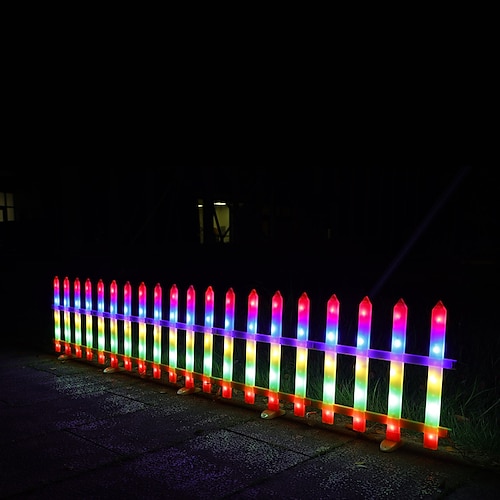 Weißer Lattenzaun mit Solarbeleuchtung für den Garten, Gartenzaun mit Solarleuchten und Fernbedienung, dekorativer Mini-Taschenzaun für kleine Blumenwege, Baumreihen, Gärten und als Haustierabsperrung