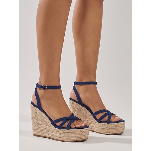 Schwarze Espadrille-Wedges mit Riemchen für Damen – bequeme Jute-Plateausandalen für Strandurlaube und sommerliche Gartenpartys Boho-Kreuzfahrt-Outfits Image