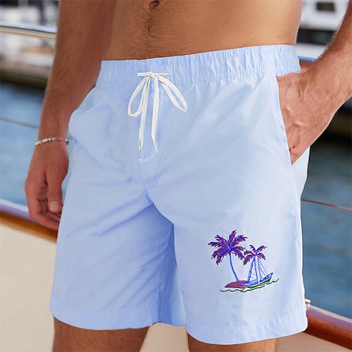 Herren Kokospalme Tropische Pflanzen Badehosen Badeanzüge Badeshorts Boardshorts Mittlere Taille Hawaiianisch Strandurlaub Seitentaschen Netzfutter Elastischer Kordelzug in der Taille Designer Image