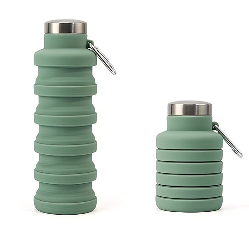 Zusammenfaltbare Teleskop-Wasserflasche, bruchsichere Silikon-Sportflasche mit Karabinerhaken, tragbar wiederverwendbar, faltbar, leicht Robust und geeignet für Camping, Wandern, Fitnessstudio und Image