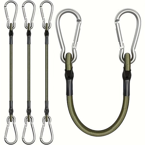 4 Stück elastisches Seilband mit Lochzange, 30 cm langes, olivgrünes Premium-Gummiseil mit Lochzangenhaken für Zelte, Gepäckträger, Camping, Fracht, Fahrräder und Transport. Image