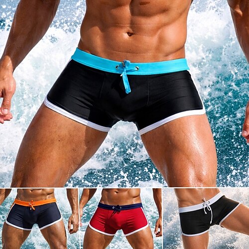 Herren Badeshorts Badehose Patchwork Kordelzug Boyleg Schnelltrocknend Elastisch Atmungsaktiv Bademode Unterteile Surfen Wassersport Schwimmen Sommer Image
