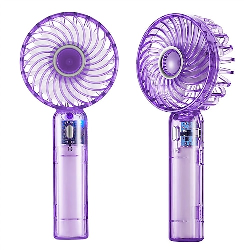 Tragbarer Mini-Handventilator, transparentes Design, kleiner, verstellbarer, USB-aufladbarer Ventilator mit 3 Geschwindigkeitsstufen, leistungsstarker Ventilator für stylische Kinder, Mädchen, Frauen Image