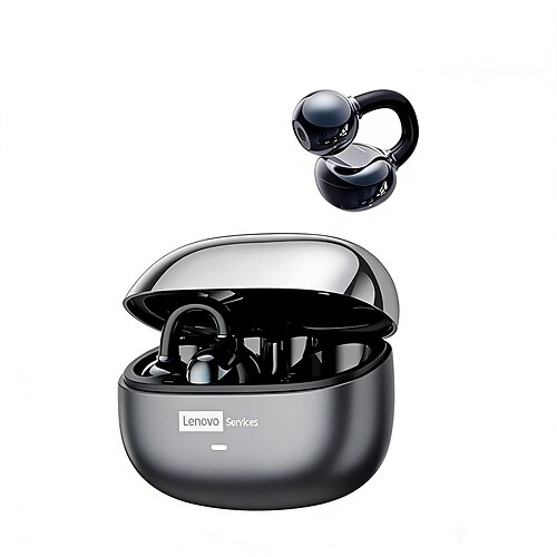 Lenovo Open-Ear-Clip-On-Kopfhörer, Bluetooth 5.3, mit Ladecase, 25 Stunden Wiedergabezeit, kompakt Kraftvoller Klang, integriertes Mikrofon, komfortabler Tragekomfort – Ohrhörer für Sport und Image