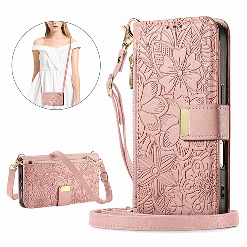 Handy Hülle Handyhüllen Für Samsung Galaxy S26 S25 S24 Ultra Plus S24 FE A37 A57 A56 A36 A55 A35 A25 A15 5G Brieftaschenhülle Flip-Cover Reisverschluss mit Trageriemen Mit Handgelenkschlaufe Baum