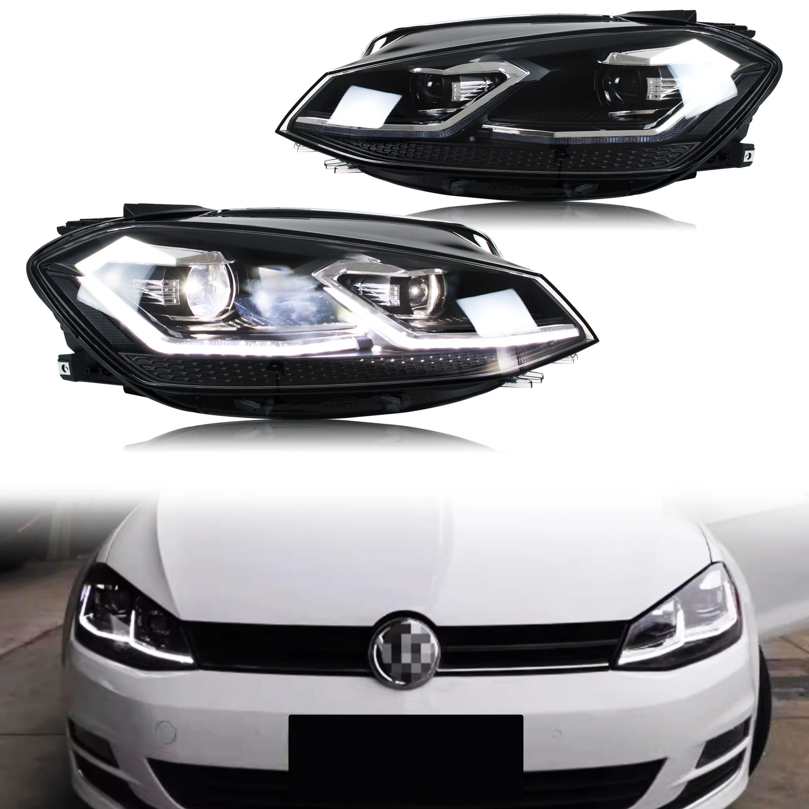 Fari a LED per Volkswagen VW Golf 7.5 Golf VII 2018-2021 TSI TDI, Proiettori Cromati Anteriori [Non Compatibili con GTI/GTD/GTE]