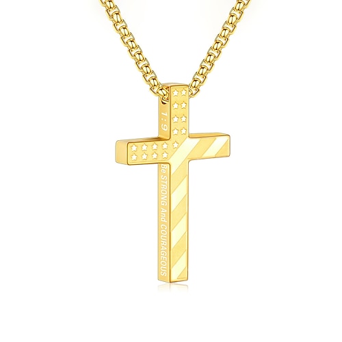 Herren-Kreuzanhänger aus Edelstahl, mehrfarbiger christlicher Schmuck, minimalistische Kette für den 250. Jahrestag der USA, Unabhängigkeitstag, Freizeitkleidung, Reise- und Urlaubsmode Image