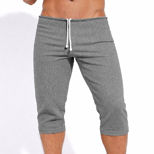 Herren Caprihose Aktive Shorts Sweat-Shorts Shorts Sommershorts Kordelzug Elastischer Bund Rein Einfach Komfort Knielang Lässig Täglich Outdoor Sport Streetwear Weiß Khaki Dehnbar Image