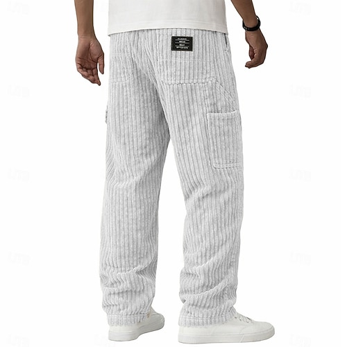 Herren Hose Cordhose Winterhose Freizeithose Baggy-Hosen Kordelzug Mehrere Taschen Gerader Schnitt Einfarbig Komfort Volle Länge Lässig Täglich Outdoor Mode Streetwear Weiß Marineblau Mikroelastisch Image