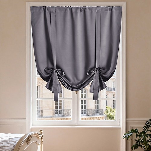 einfarbige Verdunkelungsvorhänge zum Binden, kurze Küchenvorhänge, Verdunkelungsvorhänge für kleine Fenster, Badezimmer-Küchenvorhänge Image