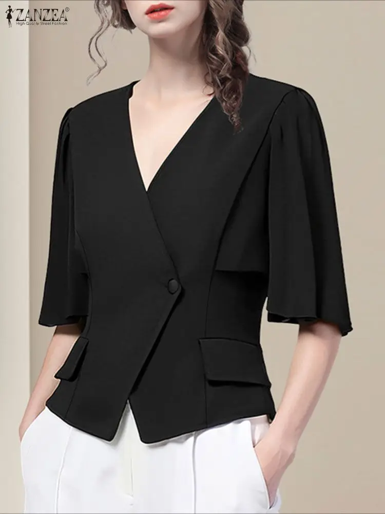 Camicetta da donna alla moda Camicia da ufficio estiva ZANZEA Moda Patchwork Mezza manica Top Mujer Femme 2025 Elegante camicia da lavoro OL con scollo a V