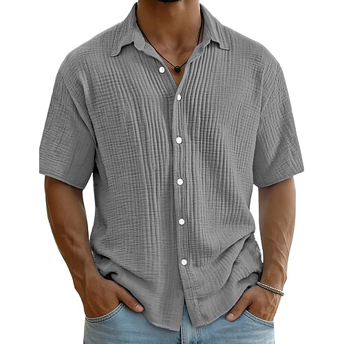 Herren Hemd Sommerhemd Strandbekleidung Freizeithemd Knopfhemd Einfarbig Lässig Urlaub Blau Schwarz Weiß Wein Kurzarm Umlegekragen Sommer Frühling Bekleidung
