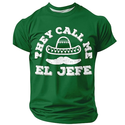 Cinco de Mayo Herren-T-Shirt „Sie nennen mich El Jefe" – Lustiges Motiv: Mexikanischer Sombrero, Schnurrbart, Kurzarm, Rundhalsausschnitt, Freizeit-Top, Fiesta-Designer-Kleidung, Größen: S, M, L, XL, Image