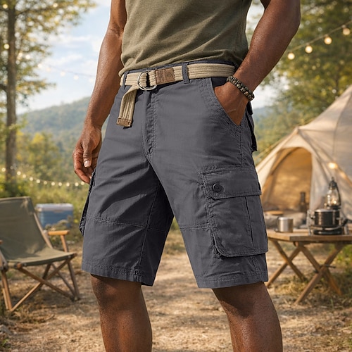 Herren Cargohose Cargohosen Cargo-Shorts Shorts Freizeitshorts Tasche Elastischer Bund Einfach Knielang Lässig Outdoor Streetwear Mode Streetwear Cachi scuro Schwarz Unelastisch Image