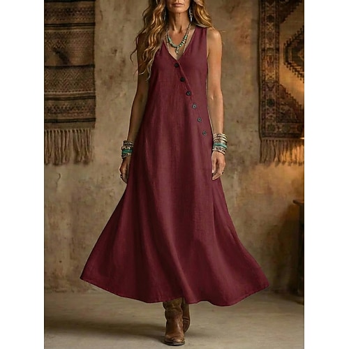 Damen Maxikleid Freizeitkleid Baumwoll-Kleid Trägerkleid Elegant Mode Modern Outdoor Urlaub Ausgehen Lässiger Schnitt Einfach Ärmellos V Ausschnitt Blau Schwarz Weiß Gelb Sommer Frühling Image