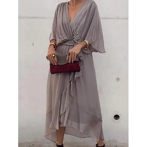 Damen Midikleid Freizeitkleid Elegant Mode Modern Outdoor Urlaub Ausgehen Lässiger Schnitt Einfach Halbarm V Ausschnitt Blau Schwarz Weiß Rote Sommer Frühling Image
