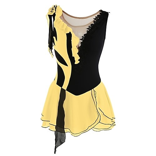 Eiskunstlaufkleid Damen Eislaufen Kleid Violett Gelb Rosa Patchwork Asymmetrischer Saum Dehnbar Training Wettbewerb Eiskunstlaufkleidung Klassisch Kristall / Strass Ärmellos Eislaufen Eiskundstlauf Image