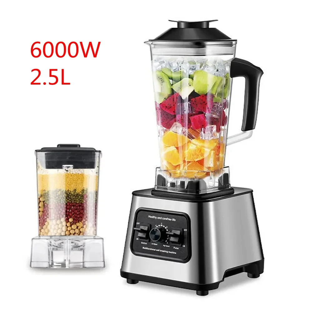 Potente Frullatore da 6000W, Mixer per Smoothie, Frullatore da Tavolo con Contenitore da 2,5L, Processore di Alimenti per Ghiaccio, Noci e Frutta