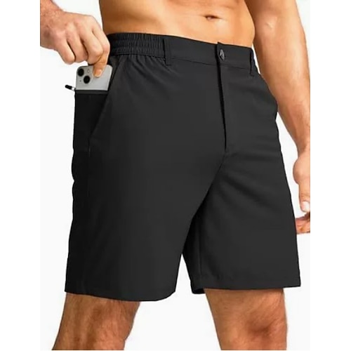 Herren Shorts Schicke Shorts Geschäft Freizeitshorts Tasche Elastischer Bund Einfarbig Komfort Atmungsaktiv Über dem Knie Outdoor Geschäft Urlaub Mode Streetwear Schwarz Marineblau Unelastisch Image