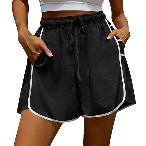 Damen Shorts aus Baumwollleinen Shorts Sommershorts Strandshorts Urlaub Mode Basic Kurz Hohe Taille Einfarbig Einfach Kordelzug Patchwork Elastischer Bund Komfort Weich Atmungsaktiv Mikroelastisch Image